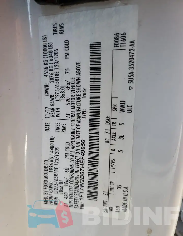 1FT7W2B67HEF49056 Photo# 13
