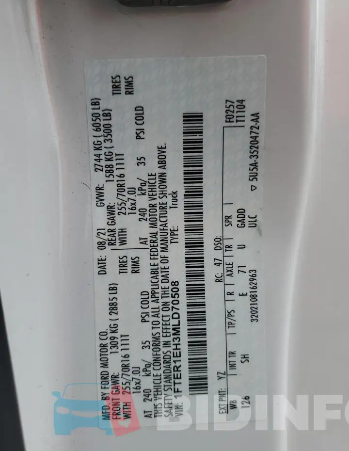 1FTER1EH3MLD70508 Photo# 12