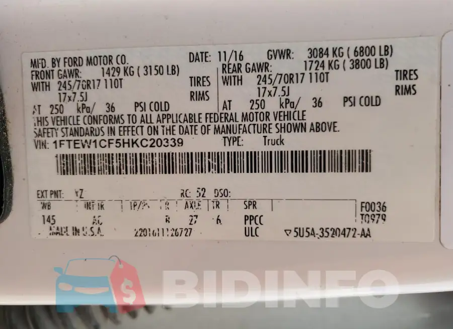 1FTEW1CF5HKC20339 Photo# 12
