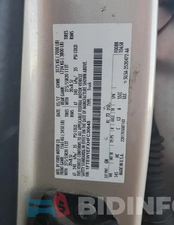 1FTEW1EFXHFC30645 Photo# 12