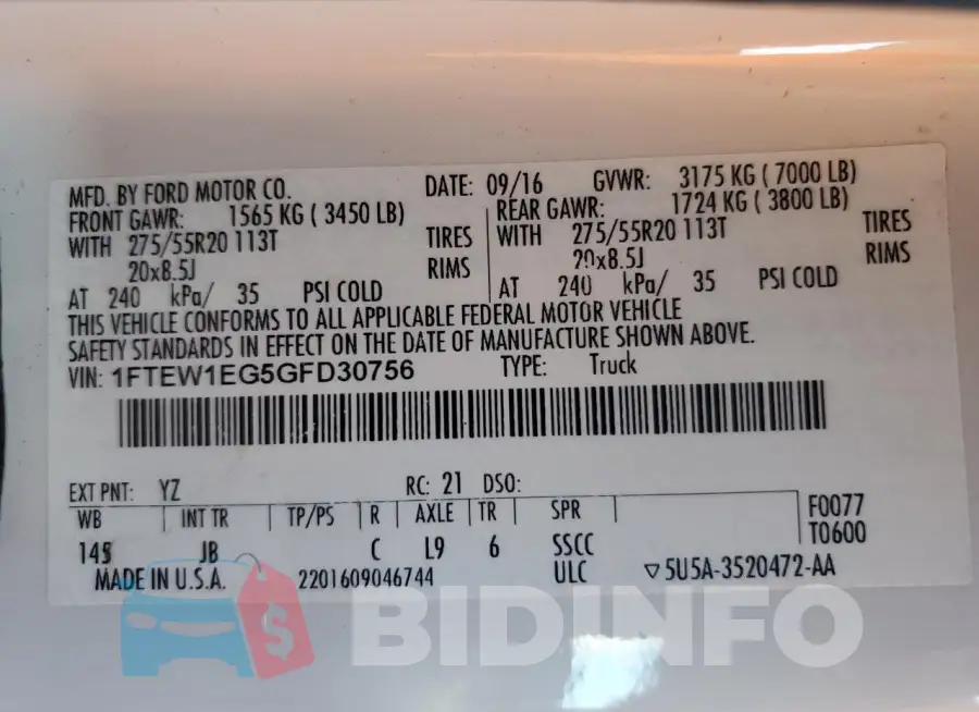 1FTEW1EG5GFD30756 Photo# 12