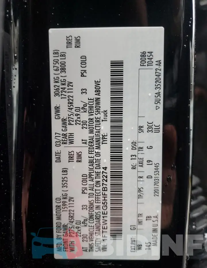 1FTEW1EG5HFB72274 Photo# 13