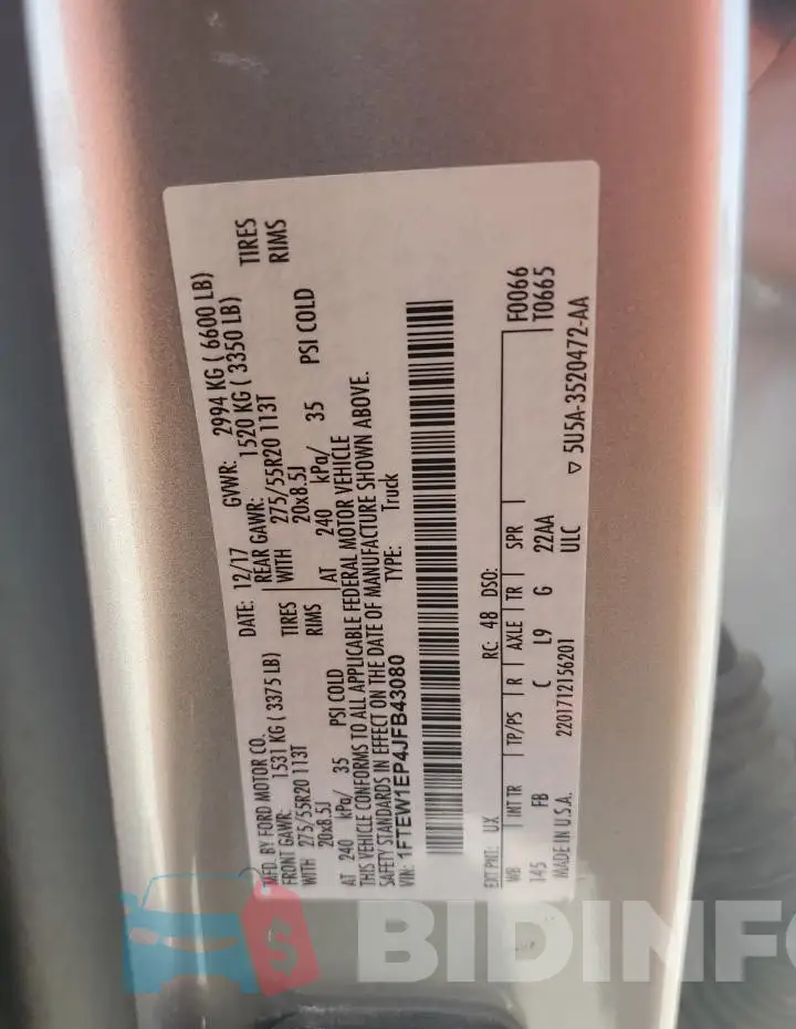 1FTEW1EP4JFB43080 Photo# 12