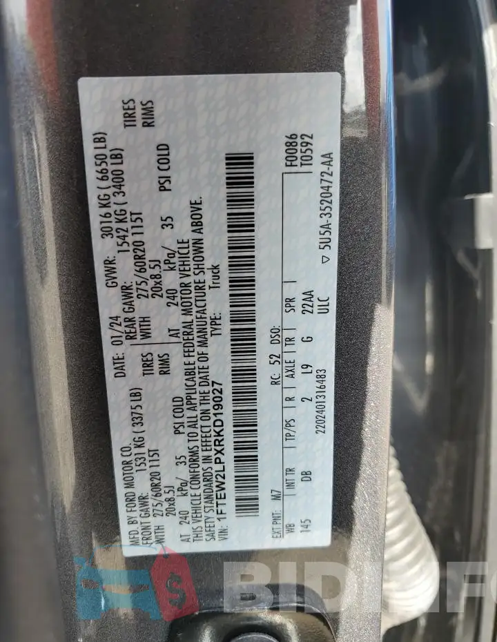 1FTEW2LPXRKD19027 Photo# 12