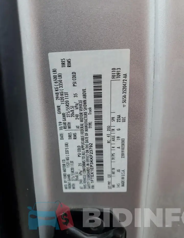 1FTEX1EP3KKF23792 Photo# 12