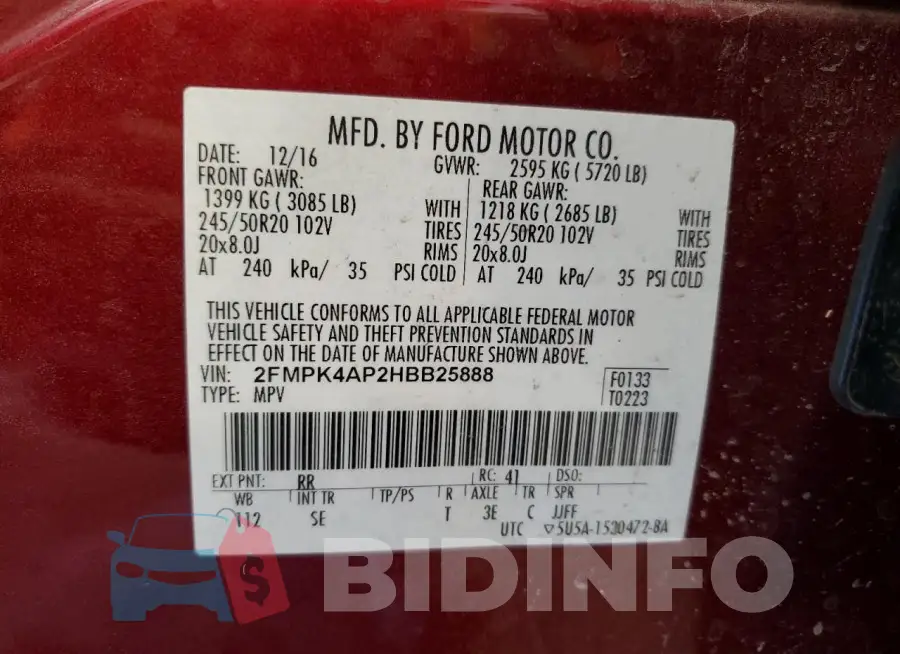 2FMPK4AP2HBB25888 Photo# 13