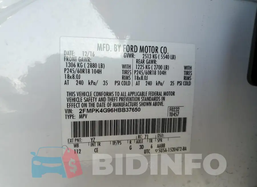 2FMPK4G96HBB37650 Photo# 13