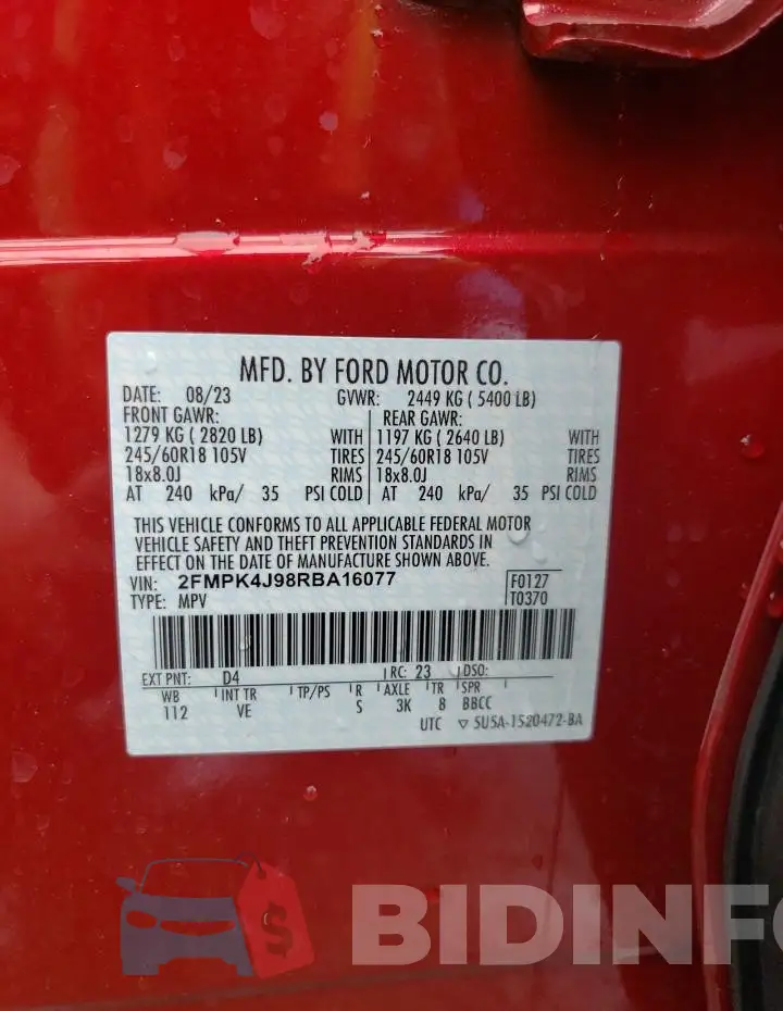 2FMPK4J98RBA16077 Photo# 13
