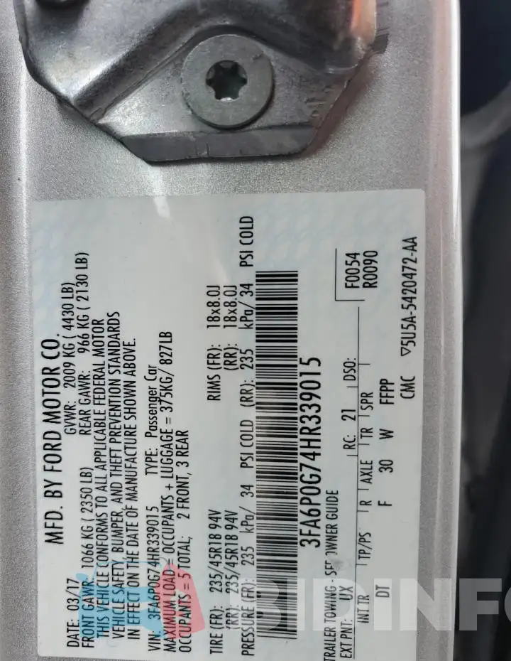 3FA6P0G74HR339015 Photo# 12