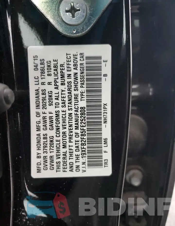 19XFB2F85FE252808 Photo# 12