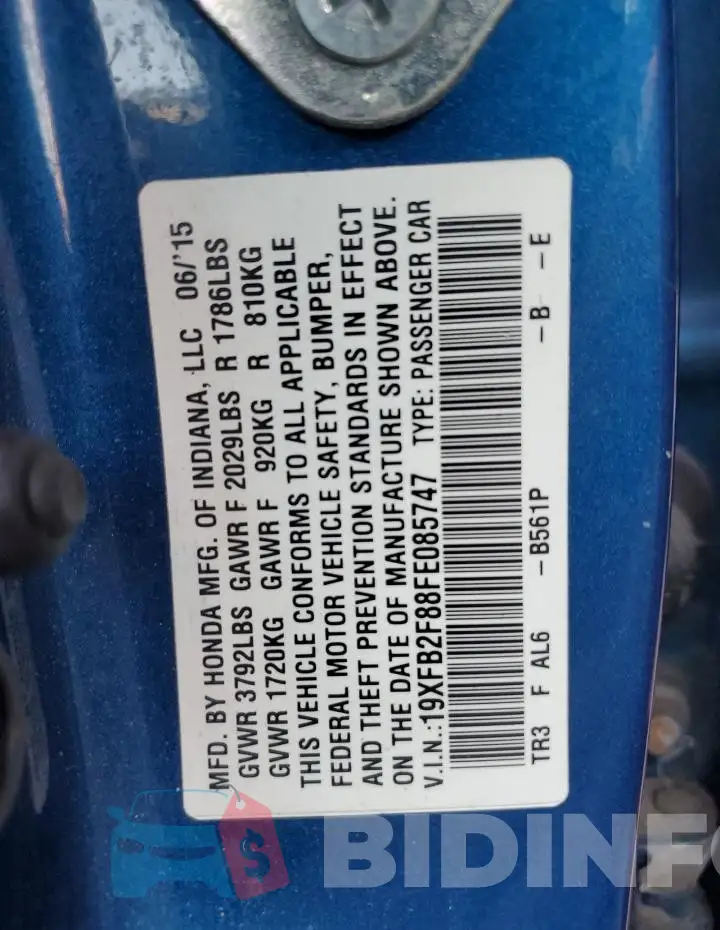 19XFB2F88FE085747 Photo# 12