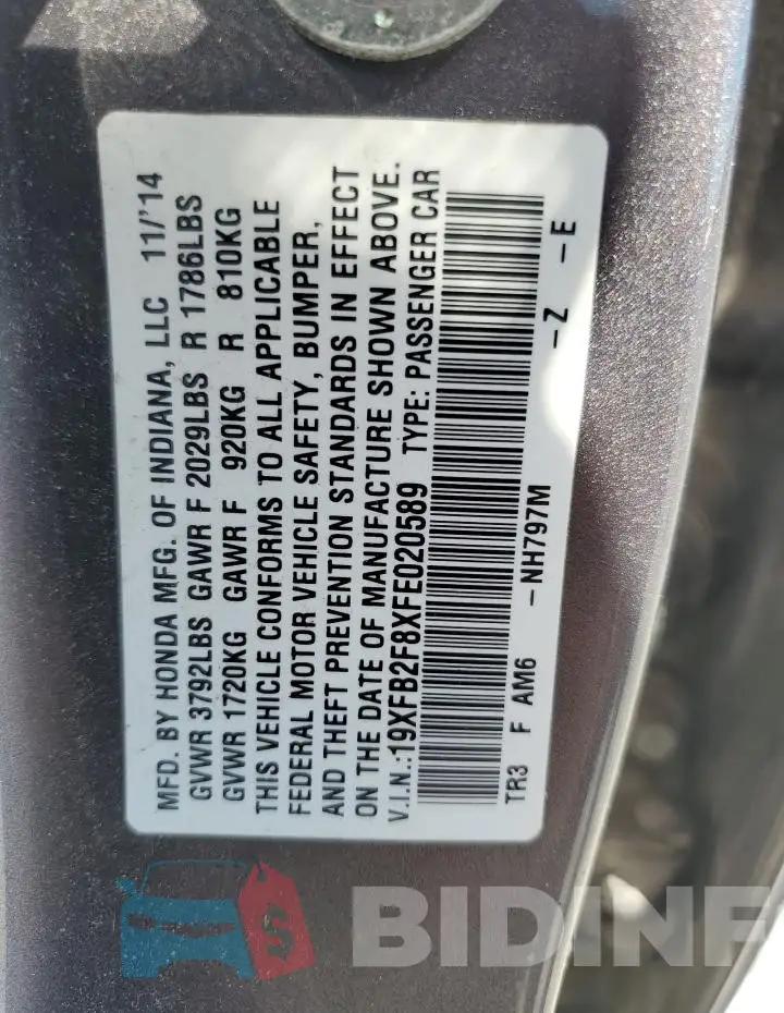 19XFB2F8XFE020589 Photo# 13