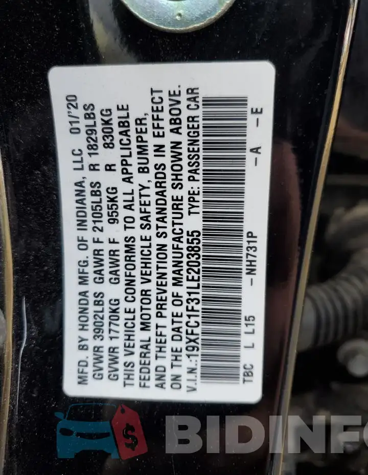 19XFC1F31LE203855 Photo# 12