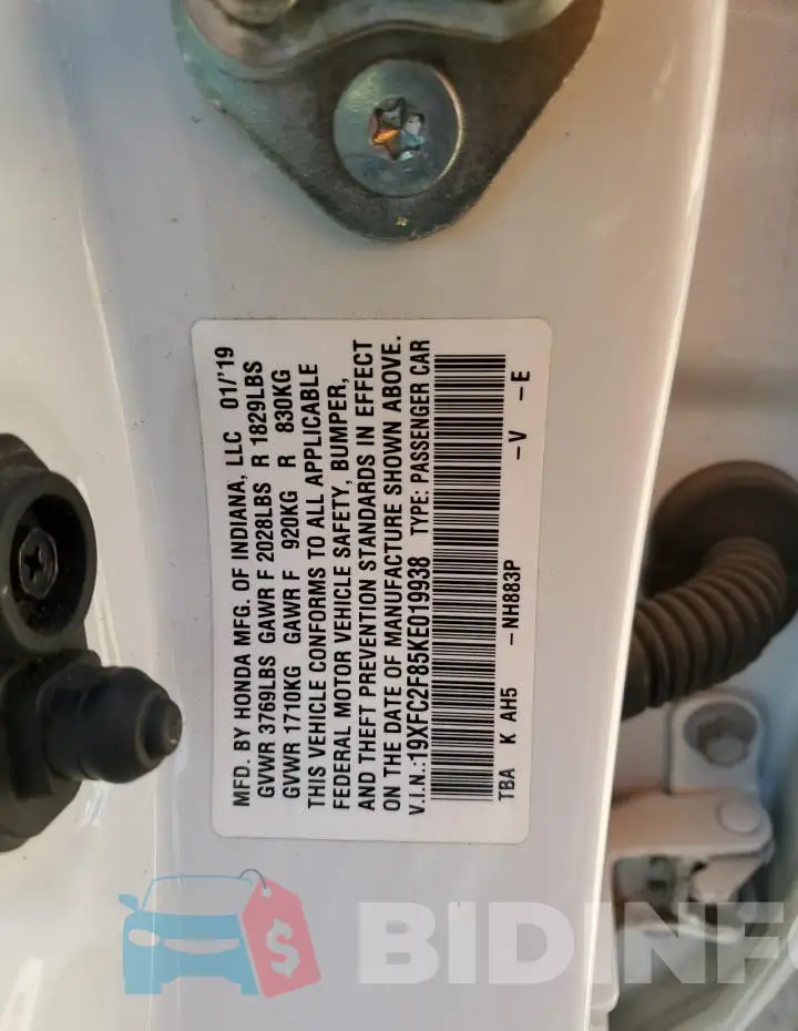 19XFC2F85KE019938 Photo# 12