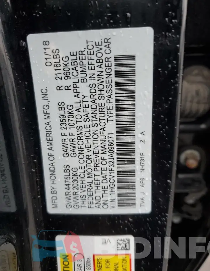 1HGCV1F32JA096071 Photo# 12