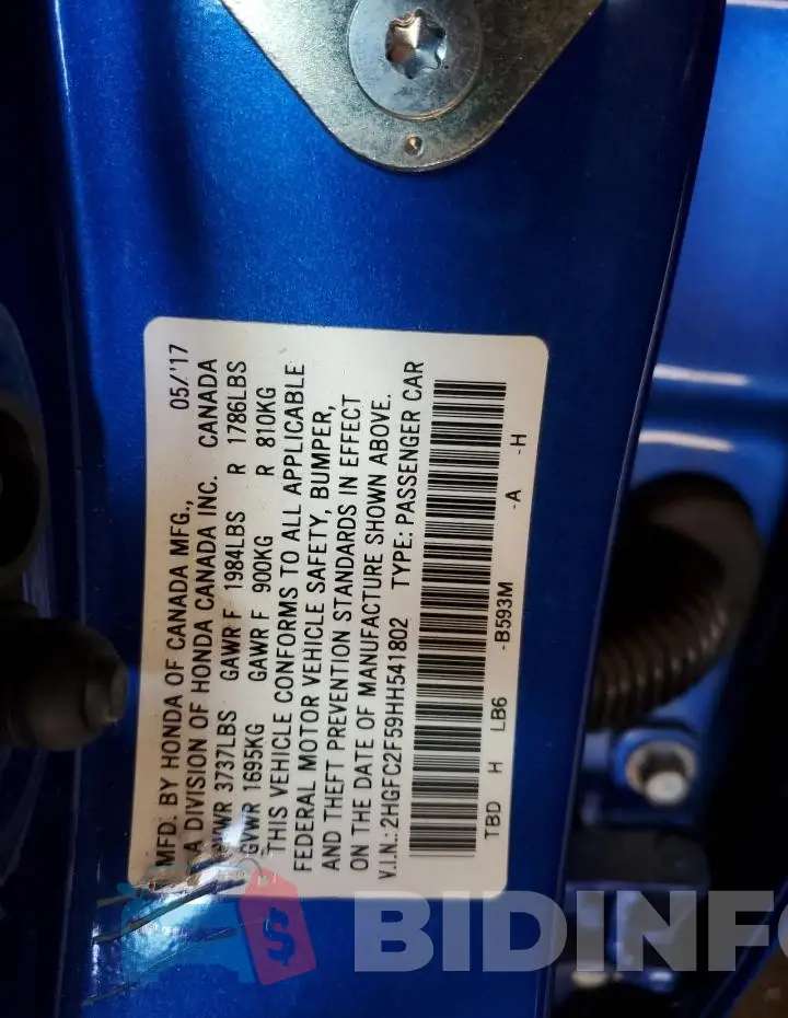 2HGFC2F59HH541802 Photo# 13