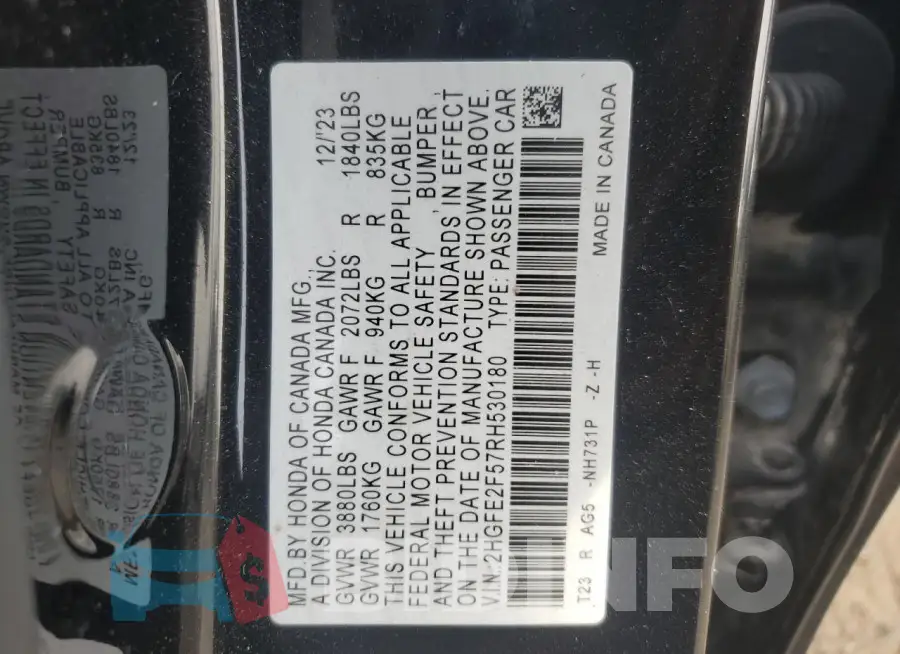 2HGFE2F57RH530180 Photo# 12