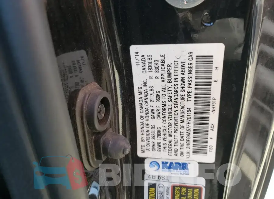 2HGFG4A57FH701194 Photo# 12