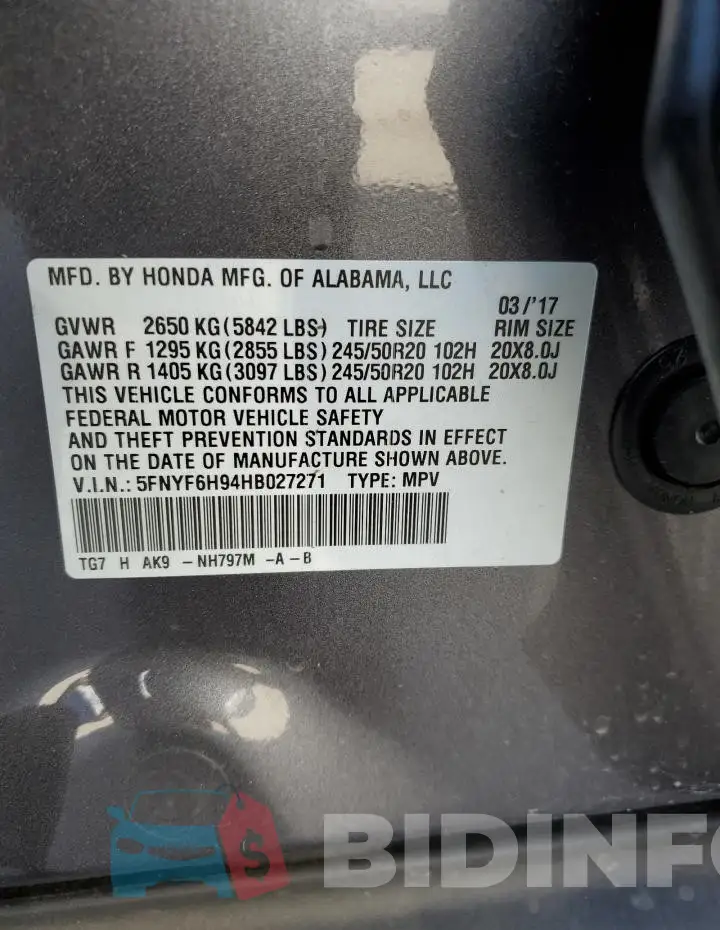 5FNYF6H94HB027271 Photo# 13