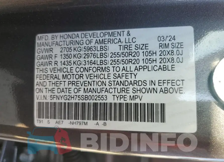 5FNYG2H75SB002553 Photo# 14