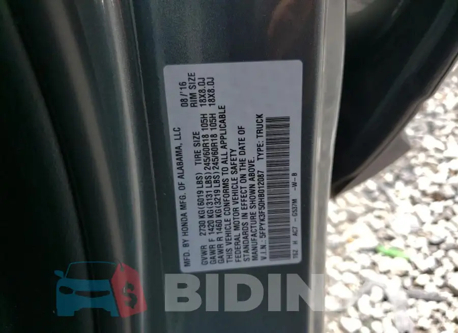 5FPYK3F50HB012087 Photo# 12
