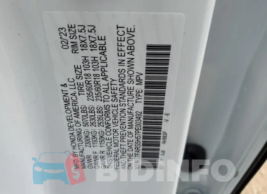 7FARS5H57PE003492 Photo# 14