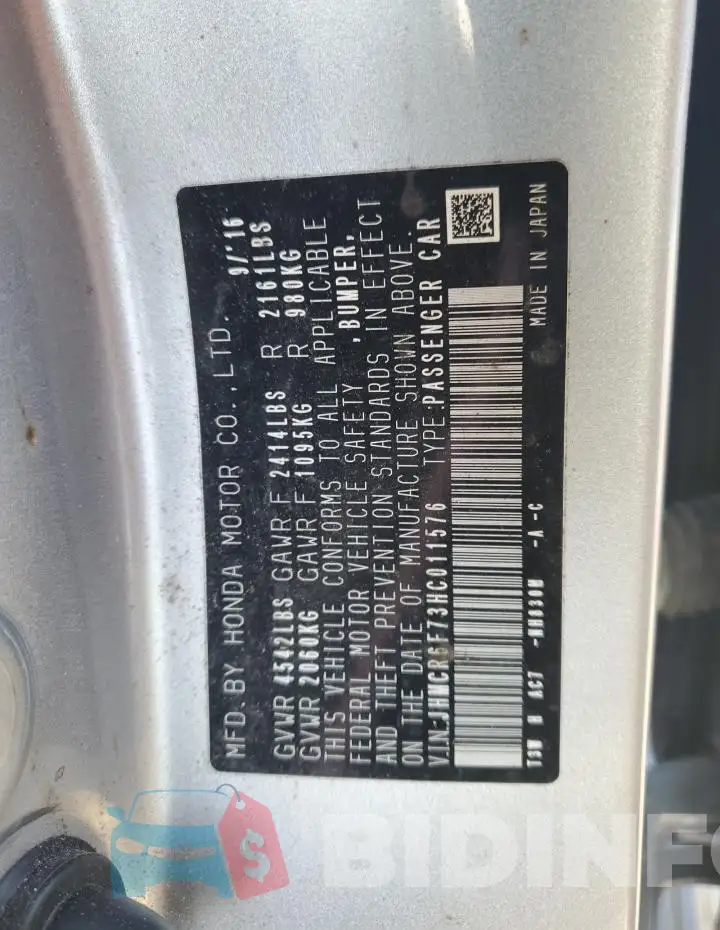 JHMCR6F73HC011576 Photo# 12
