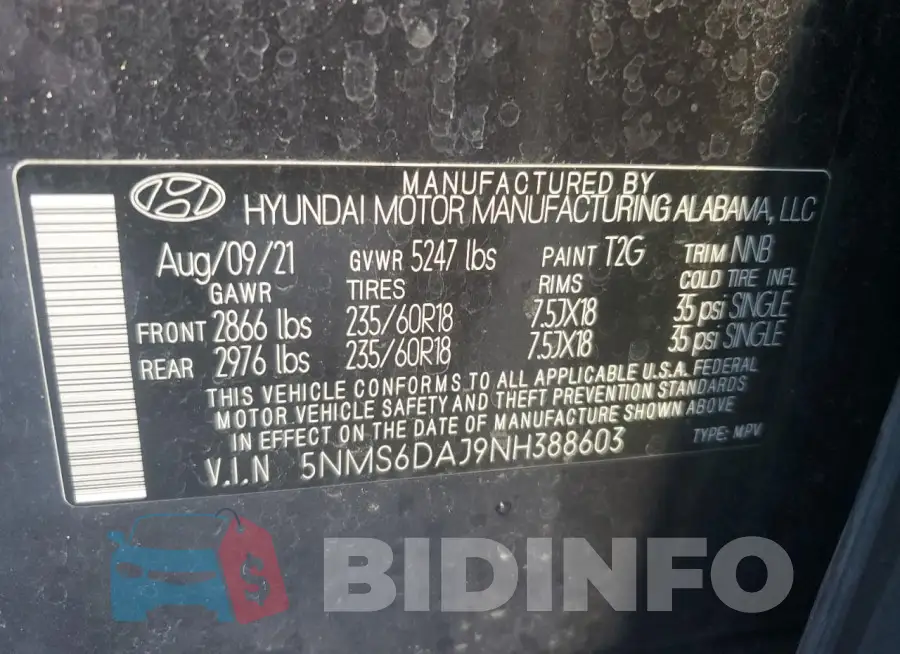 5NMS6DAJ9NH388603 Photo# 14