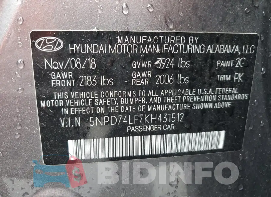 5NPD74LF7KH431512 Photo# 13
