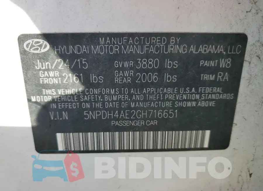 5NPDH4AE2GH716651 Photo# 12