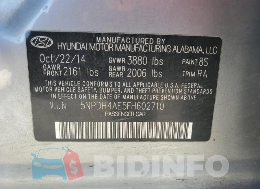 5NPDH4AE5FH602710 Photo# 12