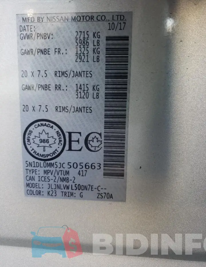 5N1DL0MM5JC505663 Photo# 13