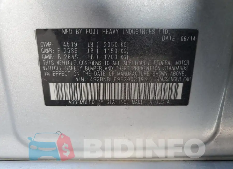 4S3BNBL69F3003394 Photo# 12