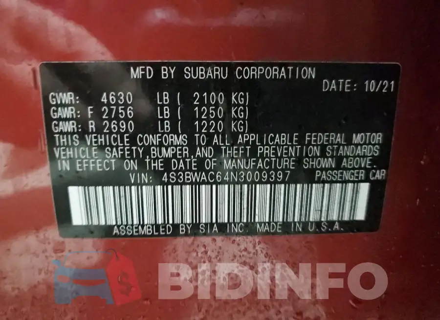 4S3BWAC64N3009397 Photo# 13