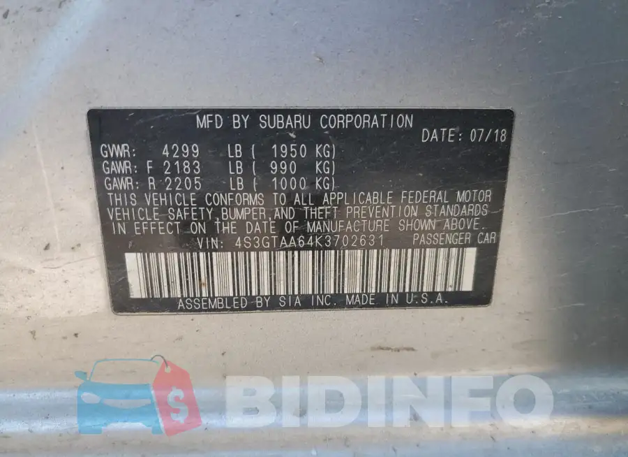 4S3GTAA64K3702631 Photo# 12