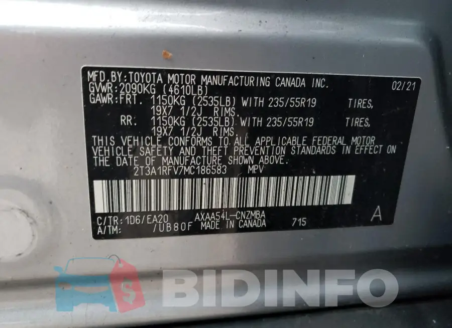 2T3A1RFV7MC186583 Photo# 13