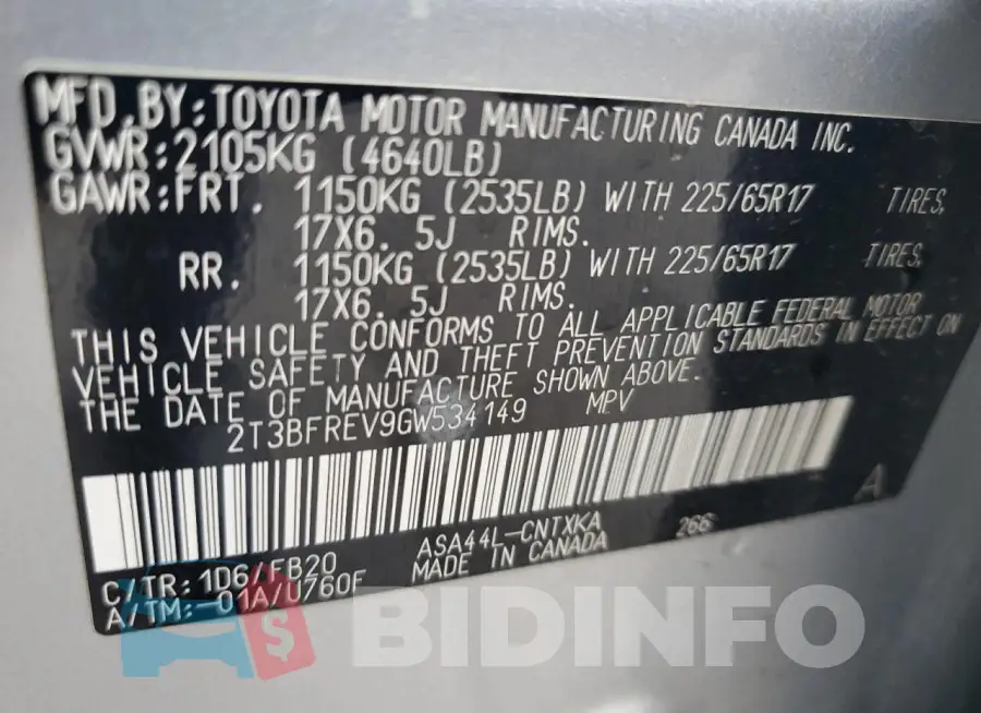 2T3BFREV9GW534149 Photo# 13