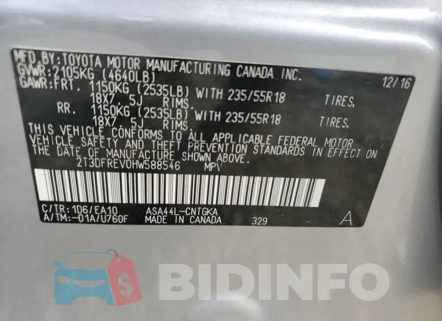 2T3DFREV0HW588546 Photo# 13
