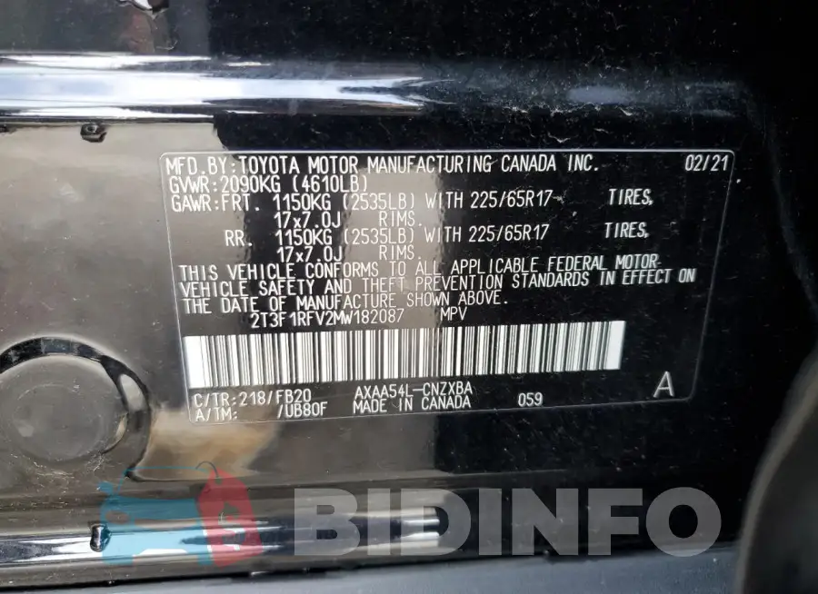 2T3F1RFV2MW182087 Photo# 13