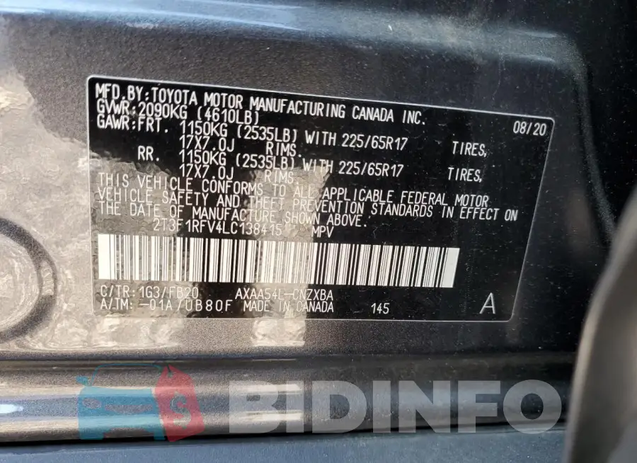 2T3F1RFV4LC138415 Photo# 13