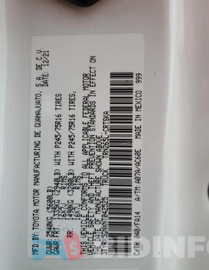 3TYRX5GNXNT042525 Photo# 12