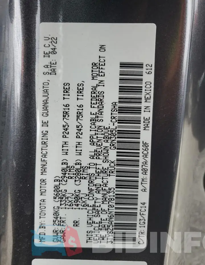 3TYSZ5AN6NT078135 Photo# 12