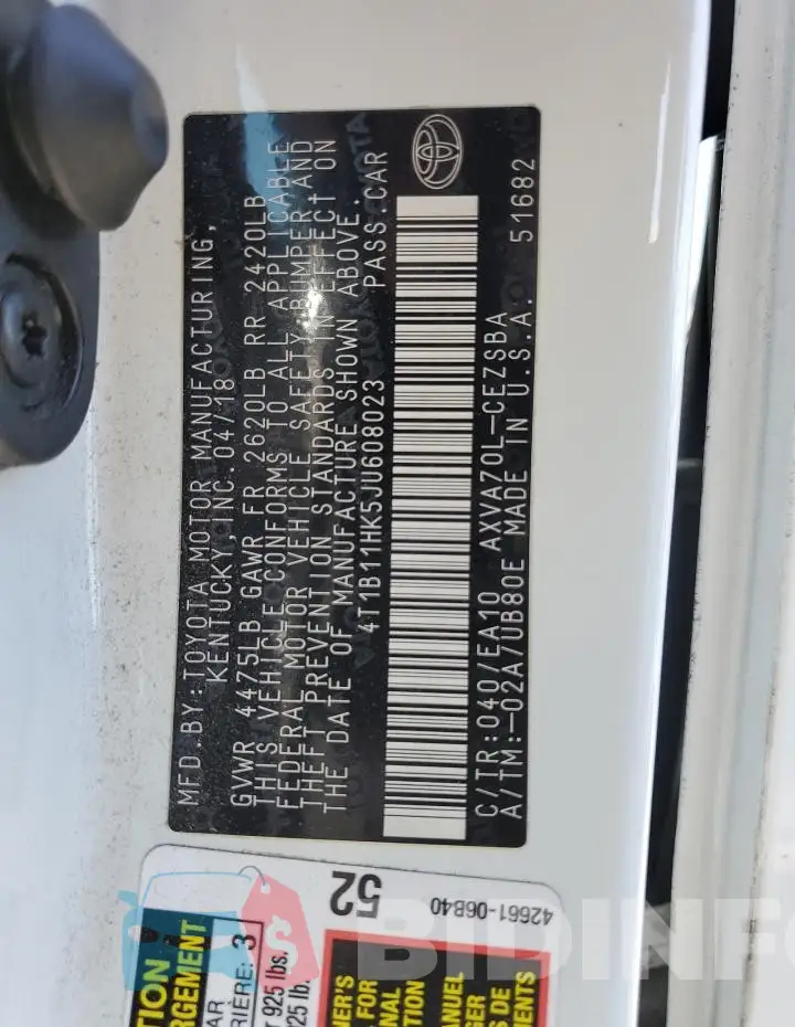 4T1B11HK5JU608023 Photo# 13