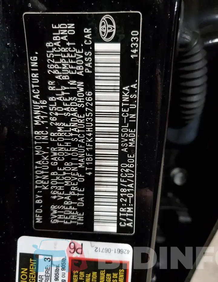 4T1BF1FK4HU357266 Photo# 12