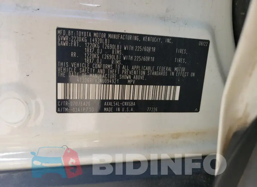 4T3D6RFV3NU094921 Photo# 13