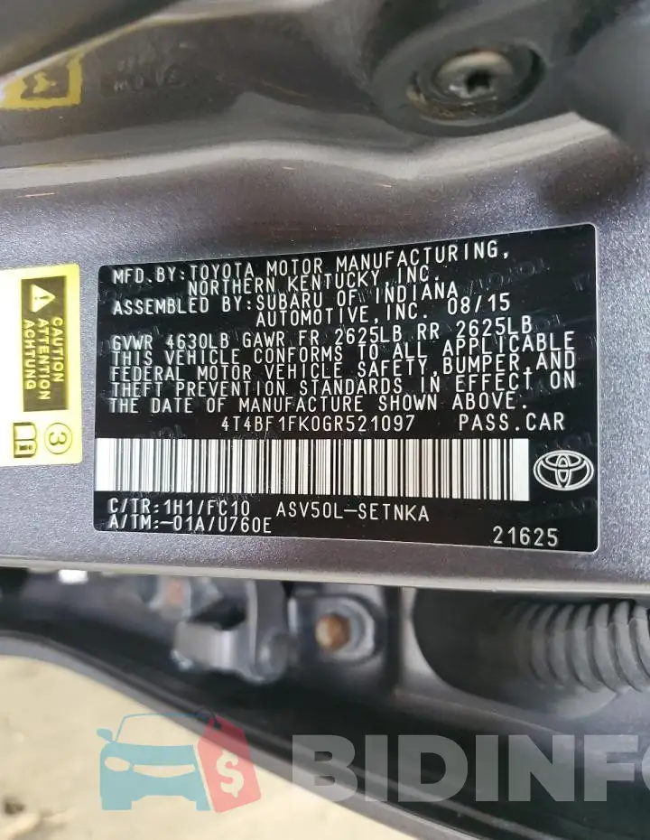4T4BF1FK0GR521097 Photo# 12