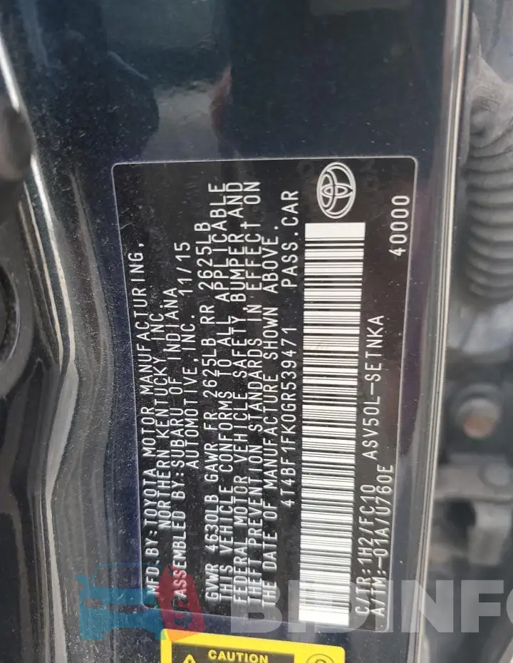 4T4BF1FK0GR539471 Photo# 12