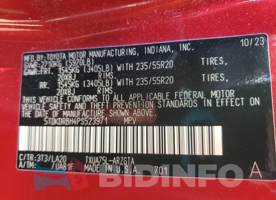 5TDKDRBH4PS523971 Photo# 13