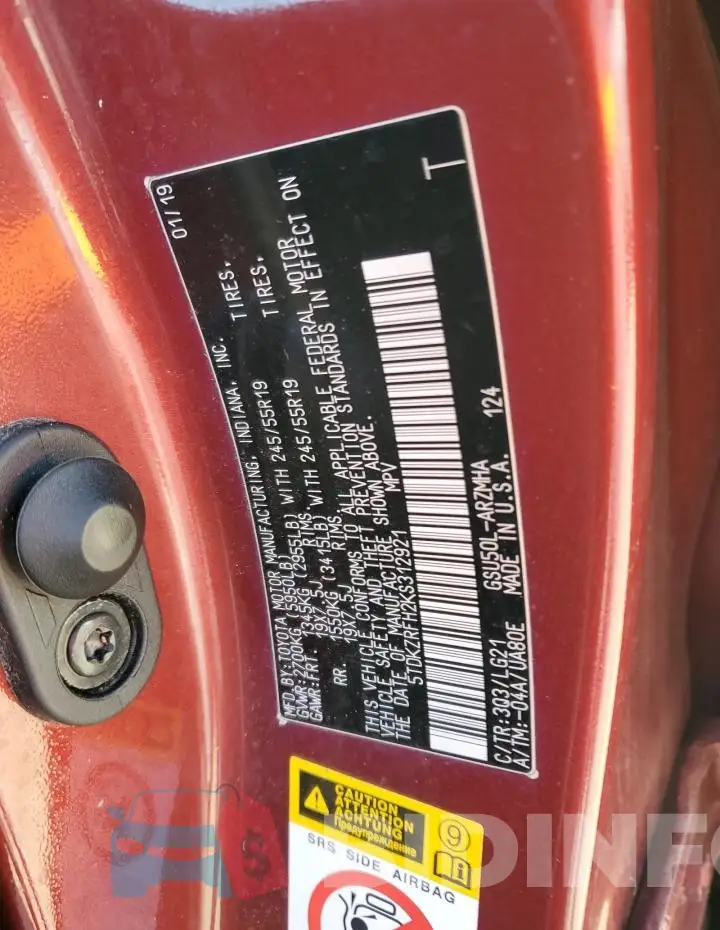 5TDKZRFH2KS312921 Photo# 13