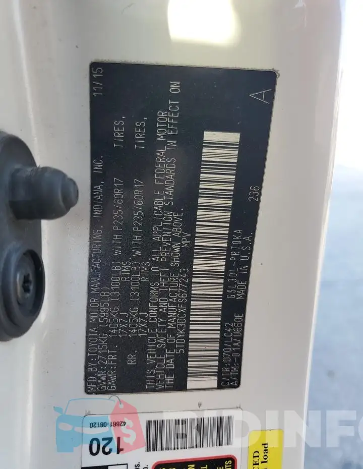 5TDYK3DCXFS677243 Photo# 14